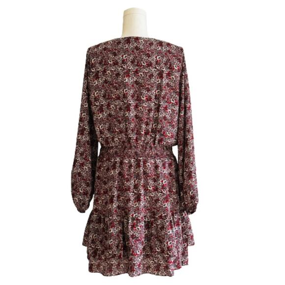 Nine Britton Dress Annika Red Burgundy Floral V-Neck Long Sleeve Tiered Large - Picture 4 of 13